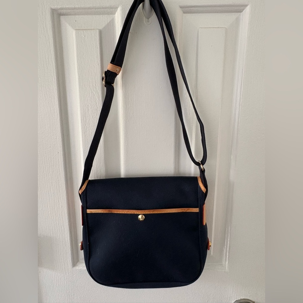 Dooney & Bourke Navy Canvas Crossbody Bag Tan Leather Trim Made in USA - Picture 6 of 9